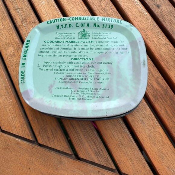 Vintage Goddards Marble Polish 4 1/2 Ozs Tin Made In England - Picture 2 of 4